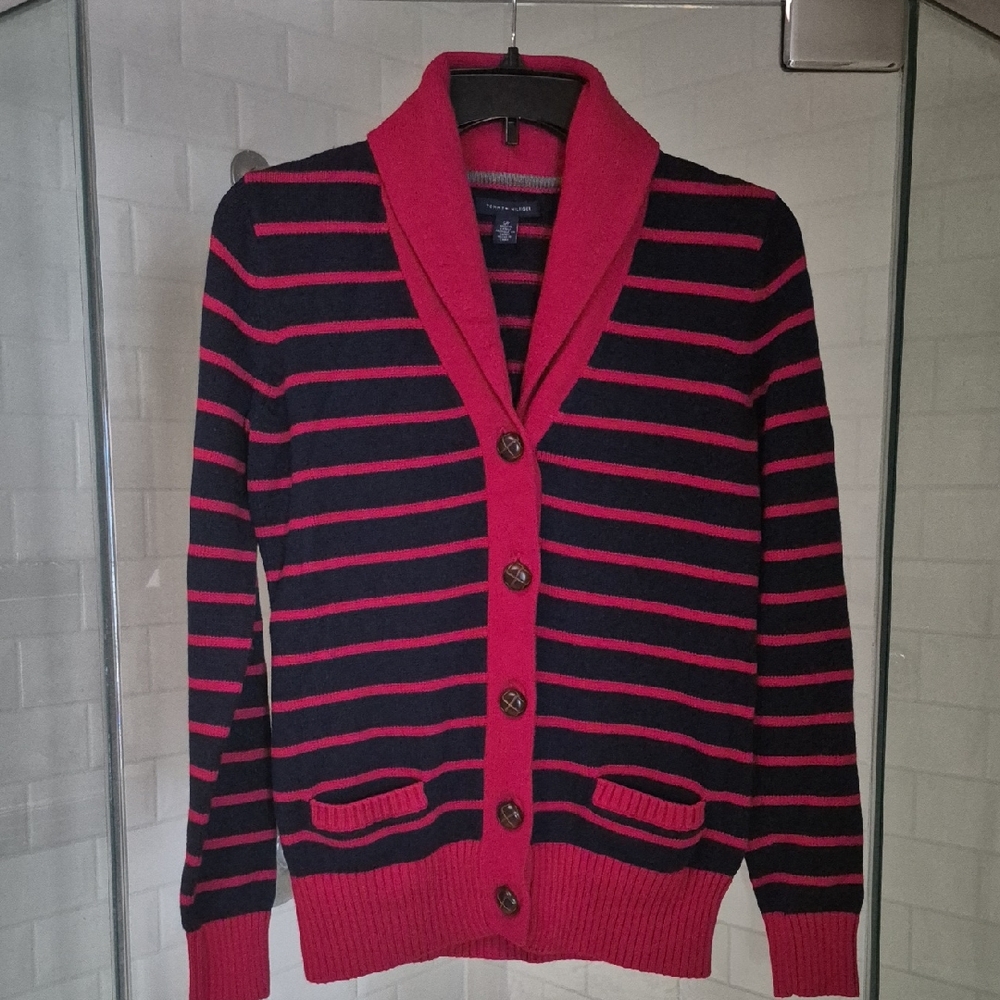 NWOT Tommy Hilfiger Red/Navy Stripe Cardigan Sz S